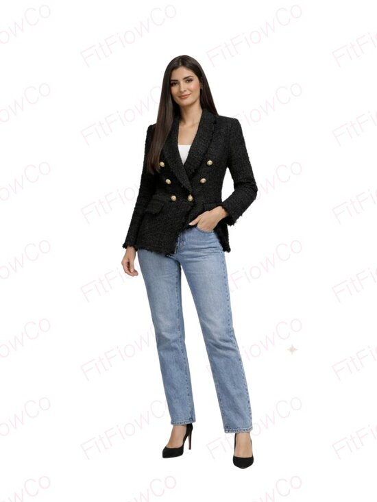 Zara Jackets & Blazers - ZARA Woman Black Bouclé Tweed Double-Breasted Blazer Size S Gold Buttons